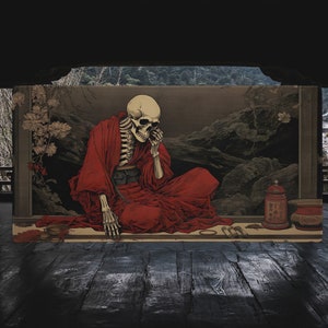 Gothic Desk Mat Japanese Skeleton Monk XXL Mousepad Goth Skulls Large Desks Pad Shinto Anime XL Gaming Mats Japan Decor Dark Academia Otaku