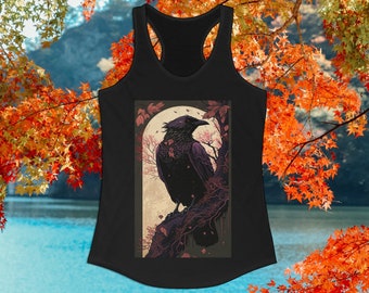 Gotische Racerback Tank Top mooie Raven Otaku Shirt Spooky Halloween Goths Ravens Goth esthetische Shirt Japanse Anime donkere Academia