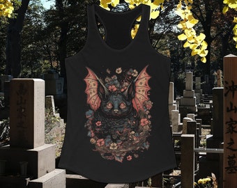 Gothic Tank Top Cute Bat Otaku Shirt Spooky Bats Halloween Witch Shirt Aesthetic Tanktop Goth Shirt Japanese Witchy Anime Dark Academia