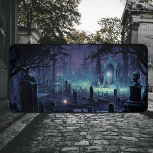 Gothic Desk Mat Graveyard at Twilight XXL Mousepad Desks Pad XL Mats Gaming Cemetery Skulls Halloween Aesthetic Office Desk Mat Goth Decor