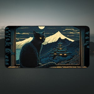 Gothic Desk Mat Japanese Black Cat Art Harajuku Otaku Fantasy Computer Asian Accessories Mousepad Pad Office Japan Decor