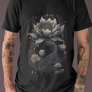 Chinese Lotus Shirt Otaku Gothic Academia Cultural Tshirt Nu Goth T-shirt Dark Fantasy Asian Aesthetic T Shirt