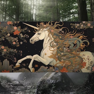 Gothic Desk Mat Japanese Unicorn XXL Mousepad Large Desks Pad XL Gaming Mats Cute Dark Academia Anime Roleplaying Fantasy Aesthetic Otaku