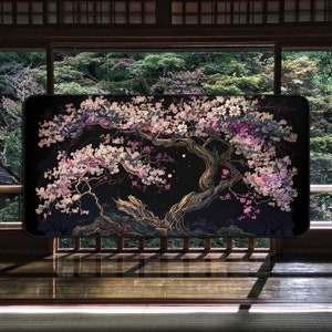 Gothic Desk Mat Japanese Cherry Blossoms Tree Goth Art Harajuku Otaku Fantasy Computer Accessories Blossom Mousepad Pad Office Japan Decor