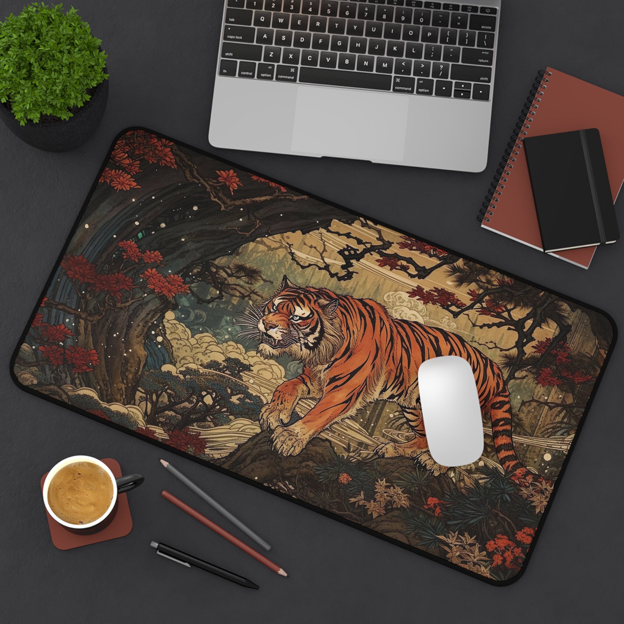 Computer Mat Tiger Gothic Desk Mat Japanese Tiger Art Harajuku Otaku Fantasy Computer ...