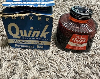 Vintage Quink quill ink in box-red