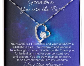 Grandma Heart Necklace: CZ Crystal, White Gold Finish