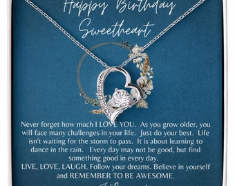 Birthday Heart Necklace: CZ Crystal, White Gold Finish