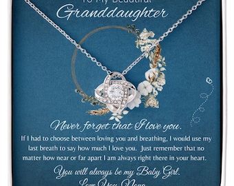 Granddaughter Love Knot Necklace: Cubic Zirconia, 14k White Gold