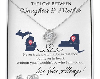 Love Knot Necklace & Earring Set: White Gold CZ, Mother Daughter Gift