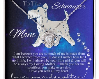 Schnauzer Mom Love Knot Necklace: Cubic Zirconia Pendant