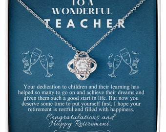 Teacher Retirement Gift: Love Knot Necklace, Cubic Zirconia Pendant