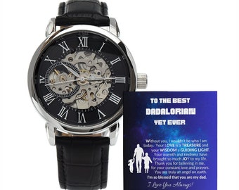 Men's Automatic Openwork Watch: Black Leather Band, Dadalorian Gift