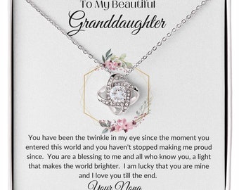 Granddaughter Love Knot Necklace: Cubic Zirconia, 14k White Gold