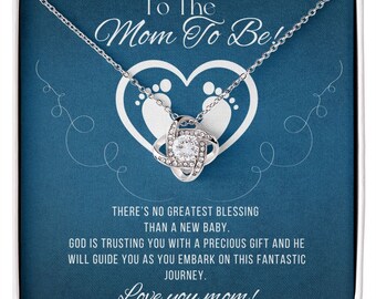 Love Knot Necklace: 14k White Gold, Cubic Zirconia, Mom-to-Be Gift