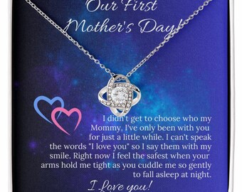 First Mother's Day Love Knot Necklace: Cubic Zirconia Pendant