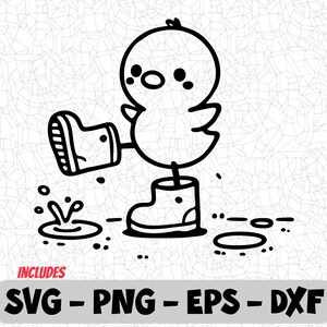 Cute Duck in Rain Boots SVG | Kawaii Duck Clipart PNG, eps, DXF | Spring-Themed Design for Cricut and Silhouette
