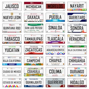 Ensemble de créations Placas Mexico PNG, 32 modèles de haute qualité, Décorations de plaques, Efecto Limpio, États-Unis