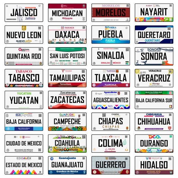 Placas Mexico PNG Design Bundle, 32 High-Quality Designs, Diseños de placas, Efecto Limpio, Estados de Mexico