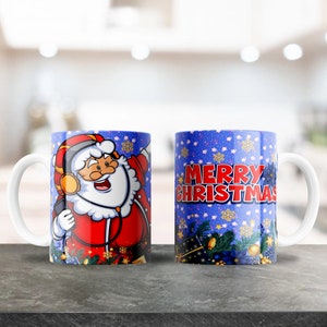 Merry Christmas Mug Design, Sublimation Design for 12 & 15 oz Coffee Mugs, Holidays PNG, Coffee Mug Image, Plantilla Sublimacion, Santa Mug