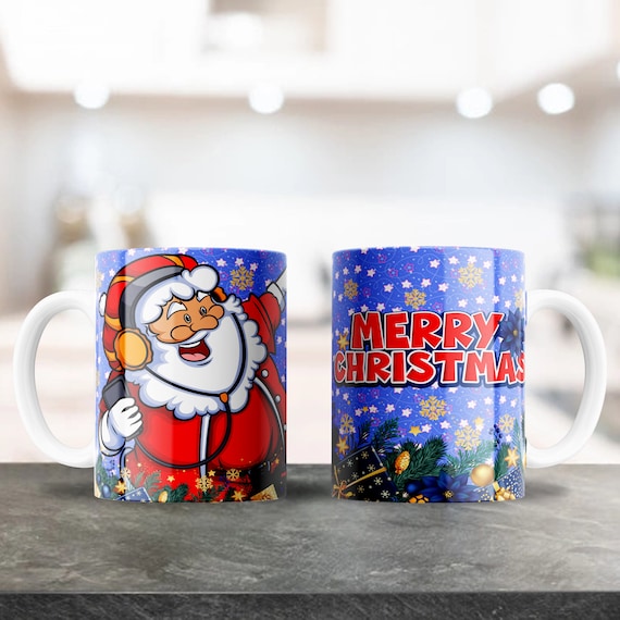 Frohe Weihnachten Tassen-Design, Sublimations-Design für 12 und 15 Unzen Kaffeetassen, Feiertage PNG, Kaffeetassen-Bild, Plantilla Sublimacion, Weihnachtsmann-Tasse