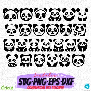 Design Svg de panda fofo, arquivos de clipart PNG, designs de sublimação, arquivos de corte Cricut, silhueta, arquivos vetoriais, urso panda PNG