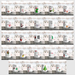 Christmas Mug Wraps - 12 oz Mug PNG, 15 oz Christmas Sublimation Designs for Ceramic Coffee Mugs, Cute Colorful Design Bundle, 20+ Designs