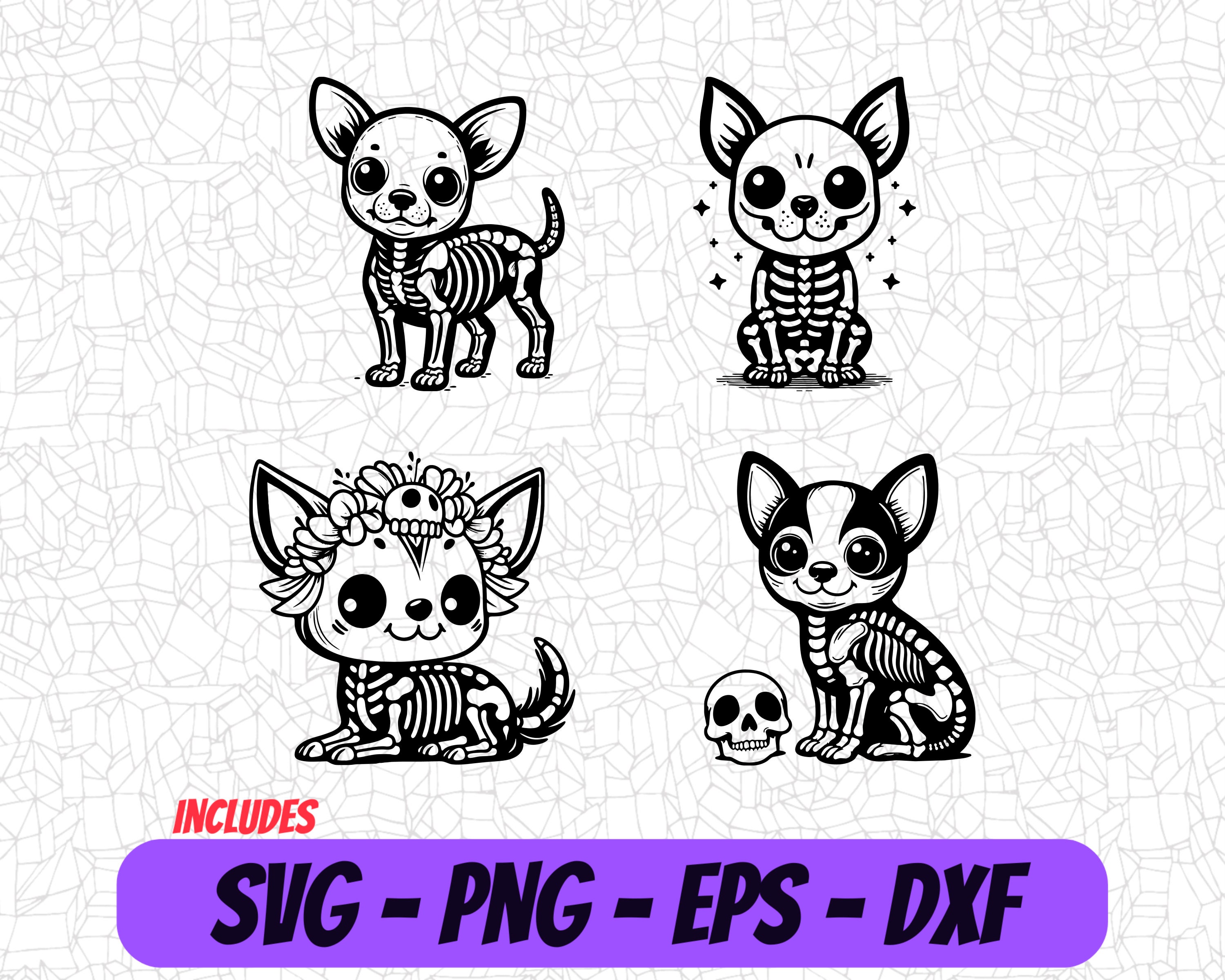 Day of the Dead Dog SVG Bundle | Cute Skeleton Chihuahua Clipart for Crafts