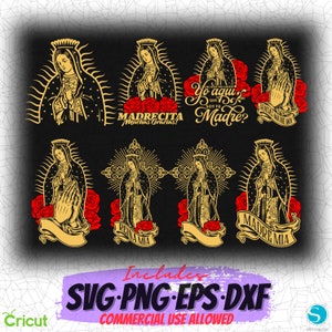 Virgencita Svg Design, fichiers Clipart PNG, dessins par sublimation, fichiers de coupe Cricut, Silhouette, fichiers vectoriels, Virgen De Guadalupe
