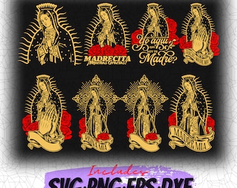Virgencita Svg-ontwerp, PNG-afbeeldingsbestanden, sublimatieontwerpen, Cricut Cut-bestanden, silhouet, vectorbestanden, Virgen De Guadalupe