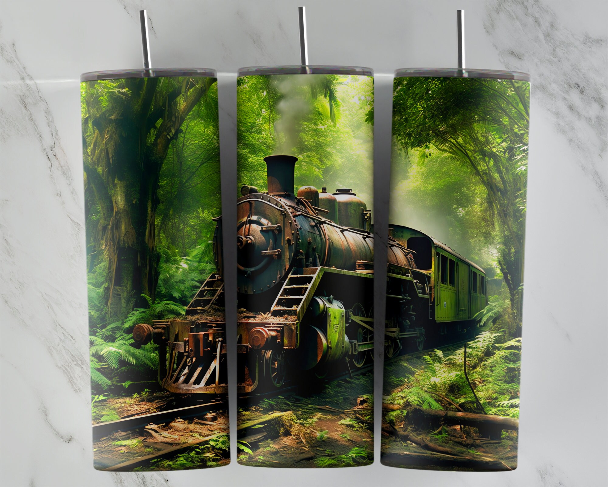 Abandoned Steam Train Sublimation Design for 20oz Skinny Tumblers ...
