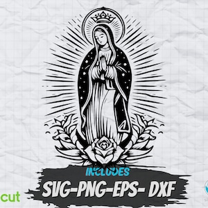 Diseño Virgen De Guadalupe Svg, imágenes prediseñadas PNG, diseños de sublimación, archivos de corte Cricut, archivos de grabado láser. Diseños de camisetas, vectores mexicanos