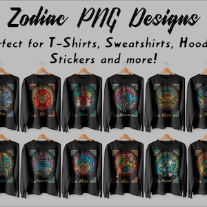 Zodiac PNG Design Bundle für T-Shirts, Hoodies, Aufkleber & mehr - 12 Astrologie-Zeichen