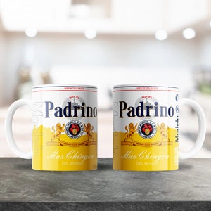Design tazza Padrino giallo - per tazze da 12 once 15 once, involucro di sublimazione per tazze da caffè in ceramica, design colorato carino, tazza ispirata a Chingona