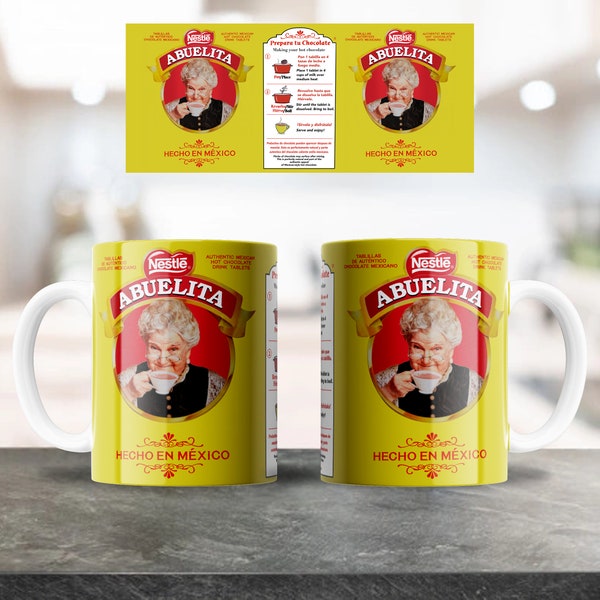 Chocolade Abuelita mok ontwerp, sublimatie ontwerp voor 12 & 15 oz koffiemokken, nieuwigheid beker, koffiemok afbeelding, Plantilla Sublimacion