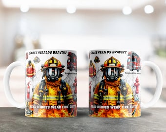 Firefighter PNG for 12oz & 15oz Coffee Mugs - Sublimation Fireman Design, Heroic Drinkware Art, Fireman Ceramic Mug Design