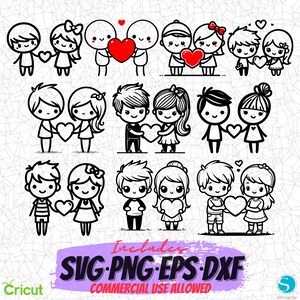 Diseño svg de parejas lindas, archivos de imágenes prediseñadas PNG, diseños de sublimación, archivos de corte cricut, silueta, archivos vectoriales, amor svg, incluye 10 diseños