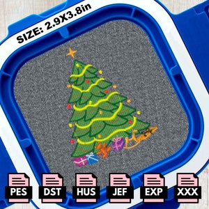 クリスマスツリー刺繍機ファイル | 2.9x3.8 インチ PES、DST 形式、Hus、Jef、Exp、Ricoma ファイル、ブラザー デザイン