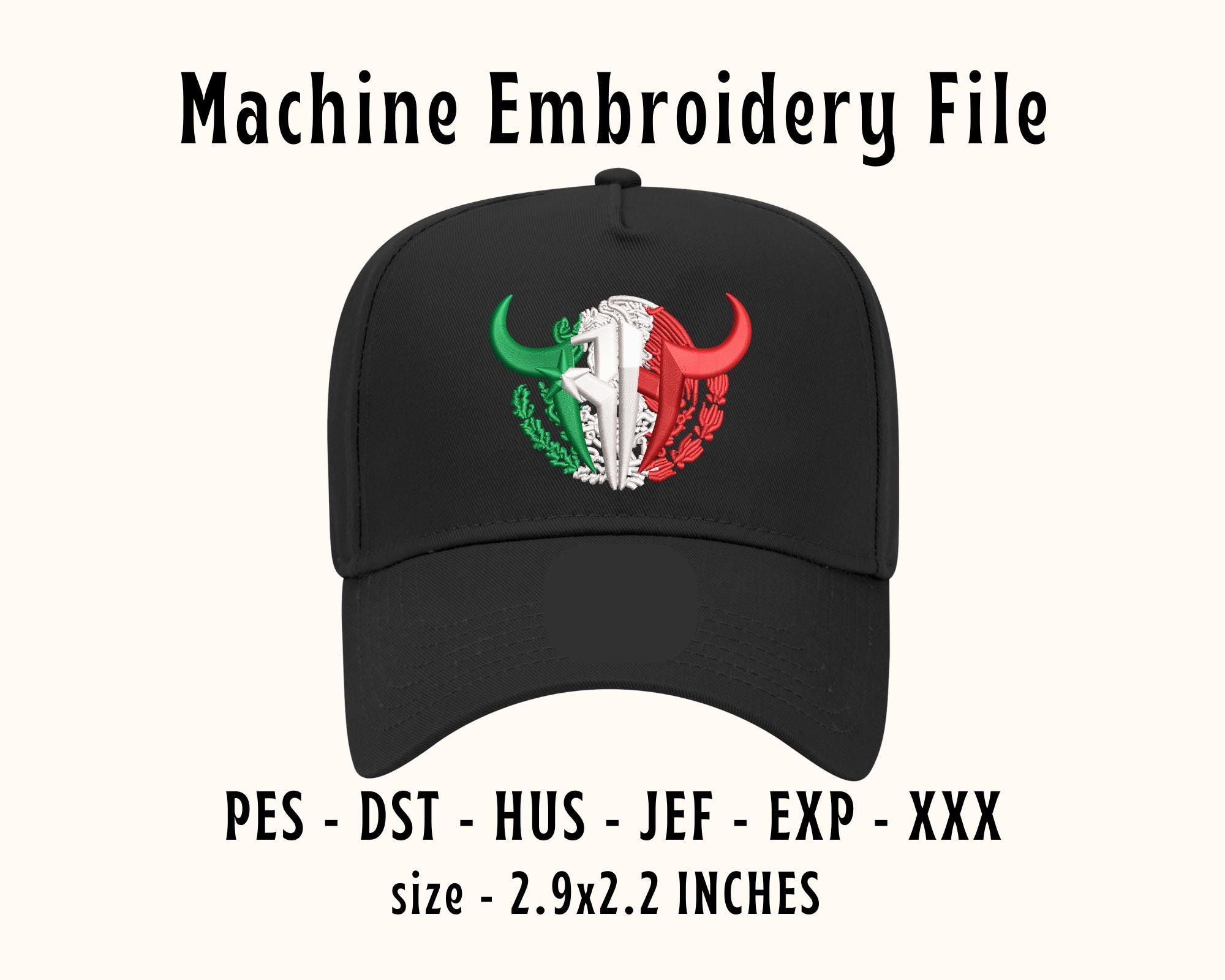 Bull Embroidery Design, Cap Machine Files, Ricoma, Brother, PES, DST, EXP, Mexico Hat embroidery Design
