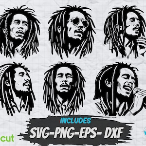 Bob Marley SVG-Design, PNG Clipart, Sublimationsdesigns, Cricut-Schnittdateien, Lasergravurdateien. T-Shirt Designs, Rasta Vektor