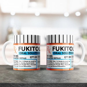Fukitol Mug Design - for 12oz 15oz mugs, Sublimation Wrap for Ceramic Coffee Mugs, Fun Colorful Design, Funny Novelty Bottle tumbler design