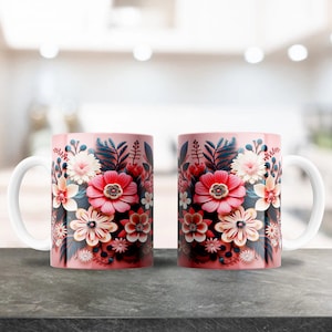 Cute Flower Mug Wrap, Sublimation Design for 12 & 15oz Coffee Mugs, Cute Floral PNG, Coffee Mug Image, Plantilla Sublimacion