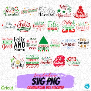 Feliz Navidad SVG-Design-Bundle, PNG-Clipart-Dateien, Sublimations-Designs, Cricut-Schnitt-Dateien, Silhouette, Vektordateien, Weihnachts-SVG-Dateien