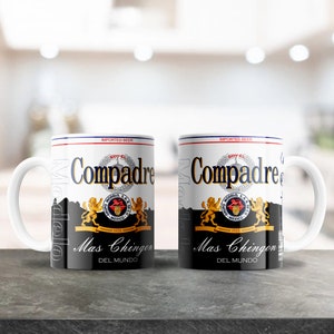Black Compadre Mug Design - pour tasses de 12 oz 15 oz, emballage de sublimation pour tasses à café en céramique, design coloré mignon, tasse inspirée de Chingona