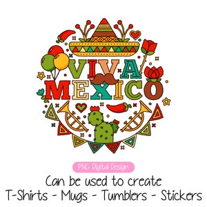 Viva Mexico PNG Design zur Herstellung von T-Shirts, Tassen, Bechern, Aufklebern und mehr! Mexikanische PNG Grafik