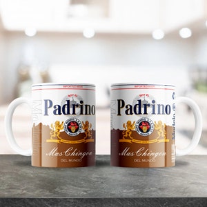 Brown Padrino Mug Design - for 12oz 15oz mugs, Sublimation Wrap for Ceramic Coffee Mugs, Cute Colorful Design, Chingona Inspired mug