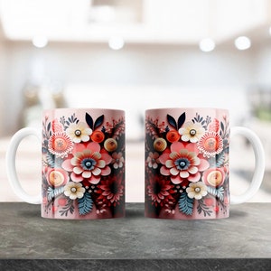 Cute Flower Mug Wrap, Sublimation Design for 12 & 15oz Coffee Mugs, Cute Floral PNG, Coffee Mug Image, Plantilla Sublimacion