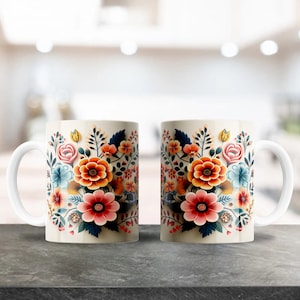 Mexican Flowers Mug Design, Sublimation Design for 12 & 15 oz Coffee Mugs, Cute Floral Cup, Coffee Mug Image, Plantilla Sublimacion