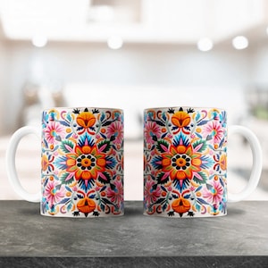 Floral Pattern Sublimation Mug Design, 12oz Coffee Cup Design, Sublimation Mug Template, Mexico Coffee Mug