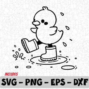 Cute Duck in Rain Boots SVG | Kawaii Duck Clipart PNG, EPS, Dxf | Spring-Themed Design for Cricut and Silhouette
